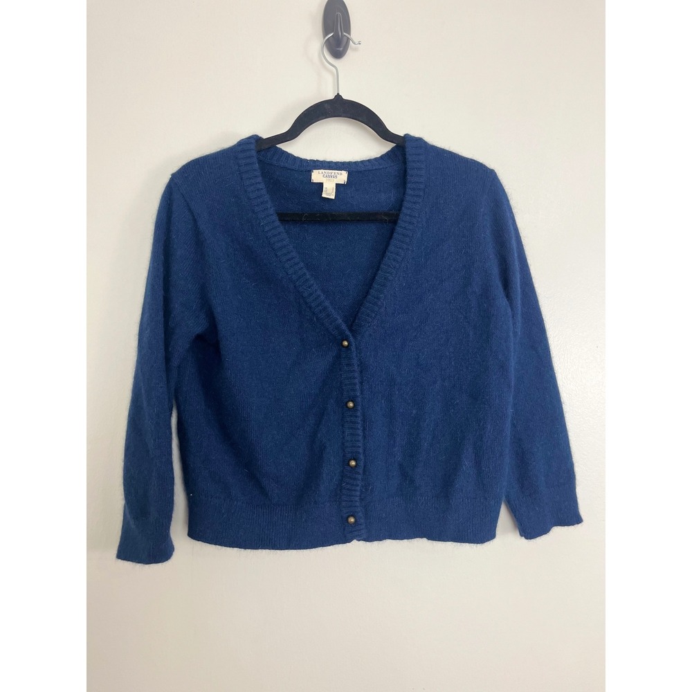 Vintage Academia Preppy Cardigan Small Blue Angora Blend Gold Button